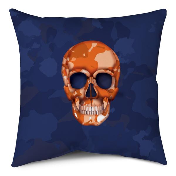 Throw Pillow - Skull Camo Navy/Orange throw LeighDeux, LLC 