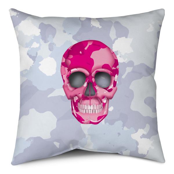Throw Pillow - Skull Camo Nero/Pink throw LeighDeux, LLC 
